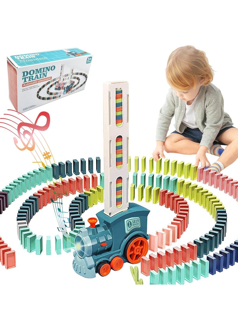 دومينو طقم ألعاب قطار الدومينو للأطفال، 100 قطعة مكعبات دومينو أوتوماتيكية لبناء وتكديس الألعاب. - Image 1