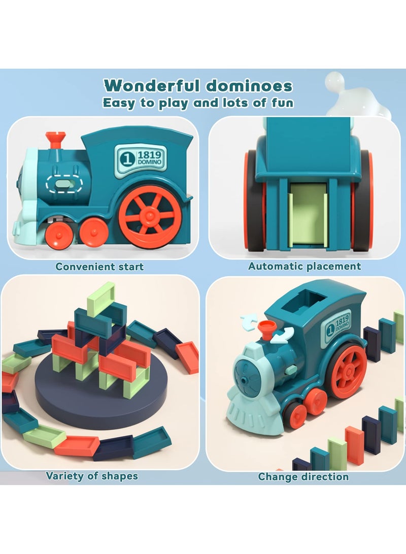 دومينو طقم ألعاب قطار الدومينو للأطفال، 100 قطعة مكعبات دومينو أوتوماتيكية لبناء وتكديس الألعاب. - Image 3