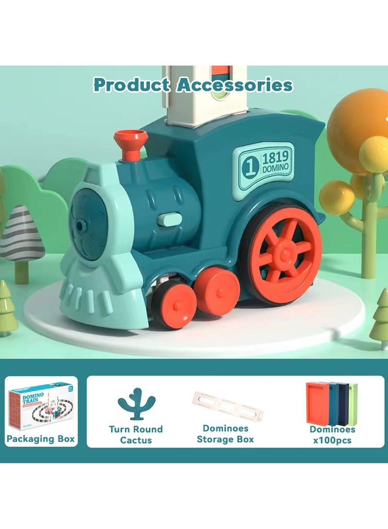 دومينو طقم ألعاب قطار الدومينو للأطفال، 100 قطعة مكعبات دومينو أوتوماتيكية لبناء وتكديس الألعاب. - Image 5