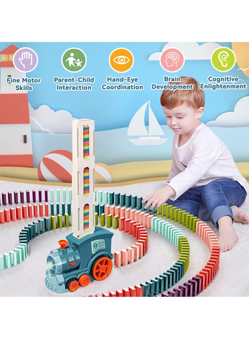 دومينو طقم ألعاب قطار الدومينو للأطفال، 100 قطعة مكعبات دومينو أوتوماتيكية لبناء وتكديس الألعاب. - Image 4