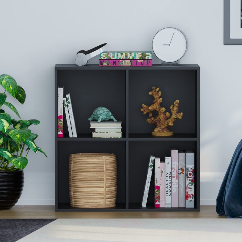 Durham 4 Cube Bookcase, Black Storage Organizer for Living Room or Home Office, Modern Bookshelf Furniture, Versatile Display and Organization Unit, Sturdy Wood - Image 3