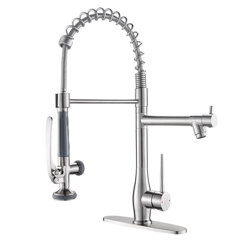 GIMILI Kitchen Faucet with Pull Down Sprayer Single Handle High Pressure Brushed Nickel Kitchen Sink Faucet Commercial Double-Headed Stainless Steel Kitchen Faucets Sink with Deck Plate - Image 1