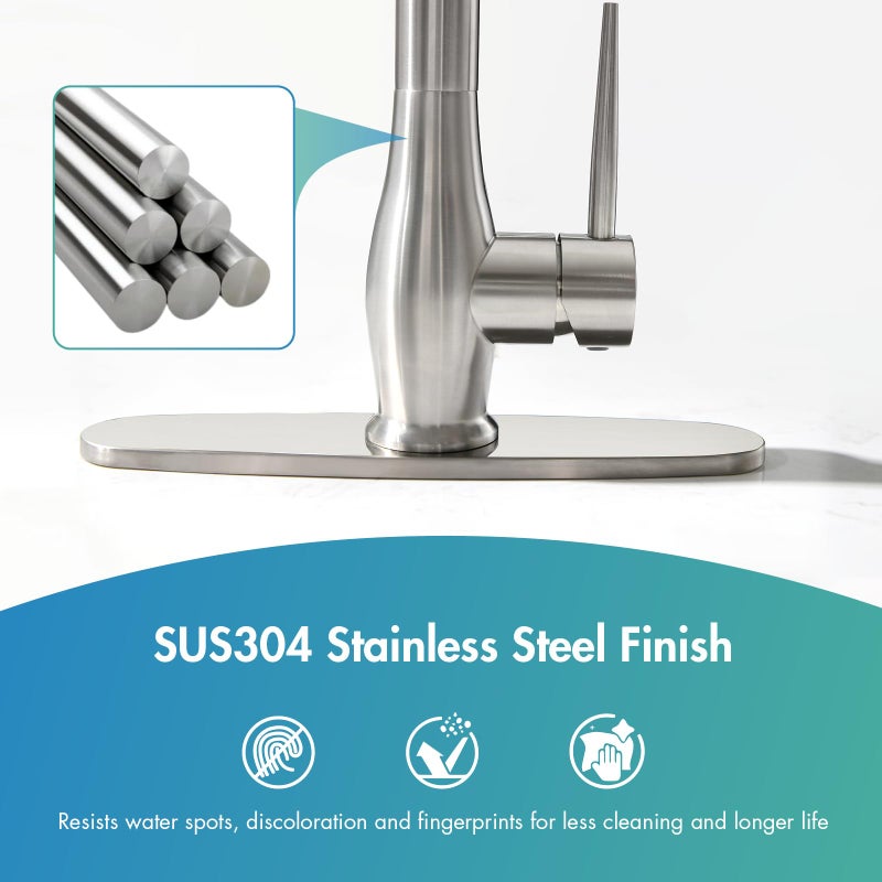 GIMILI Kitchen Faucet with Pull Down Sprayer Single Handle High Pressure Brushed Nickel Kitchen Sink Faucet Commercial Double-Headed Stainless Steel Kitchen Faucets Sink with Deck Plate - Image 5