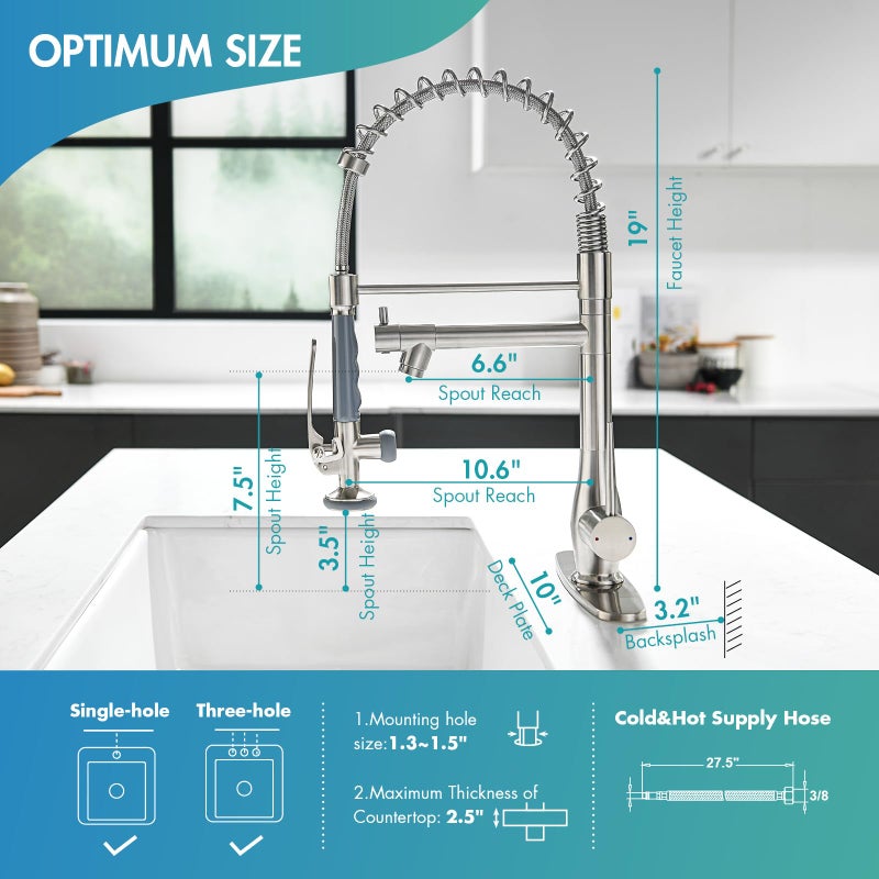 GIMILI Kitchen Faucet with Pull Down Sprayer Single Handle High Pressure Brushed Nickel Kitchen Sink Faucet Commercial Double-Headed Stainless Steel Kitchen Faucets Sink with Deck Plate - Image 2
