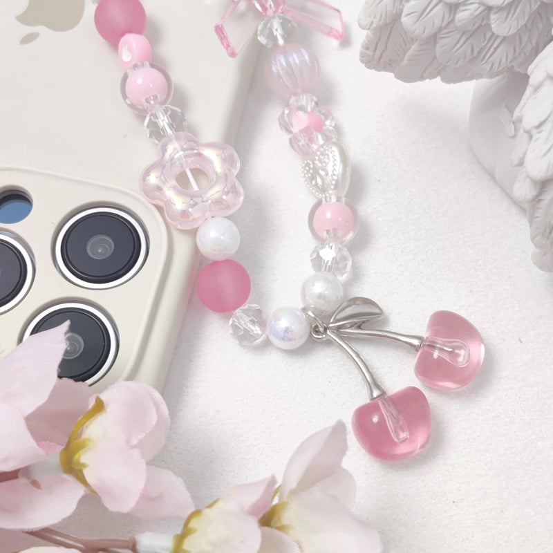 cioatu Phone Charms Cute Cherry Butterfly Cell Phone Lanyard Strap Wrist Strap for Bag Airpods Camera Pendants Decor (Flower Cherries) - Image 4