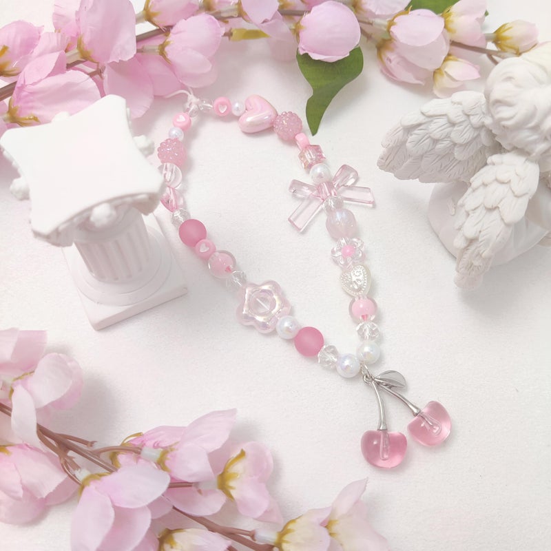 cioatu Phone Charms Cute Cherry Butterfly Cell Phone Lanyard Strap Wrist Strap for Bag Airpods Camera Pendants Decor (Flower Cherries) - Image 2