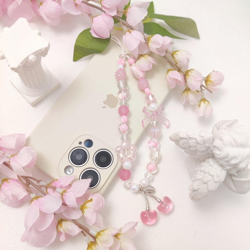 cioatu Phone Charms Cute Cherry Butterfly Cell Phone Lanyard Strap Wrist Strap for Bag Airpods Camera Pendants Decor (Flower Cherries) - Image 5