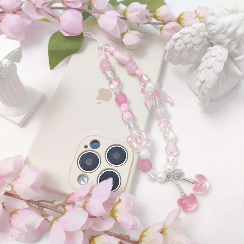cioatu Phone Charms Cute Cherry Butterfly Cell Phone Lanyard Strap Wrist Strap for Bag Airpods Camera Pendants Decor (Flower Cherries) - Image 3