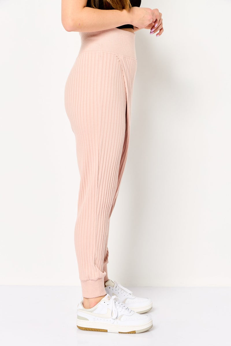 Nike Women Loose Fit Stripe Yoga Leggings, Pink - Image 3