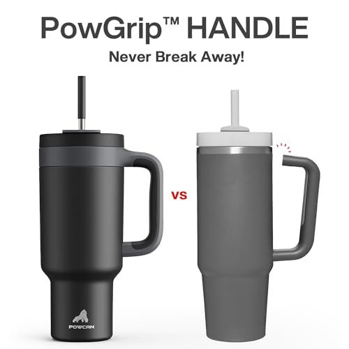 powcan كوب POWCAN سعة 50 أونصة مع مقبض، غطاء مزدوج الاستخدام مع قشة، مقاوم للتسرب، آمن في غسالة الصحون، كوب سفر من الفولاذ المقاوم للصدأ معزول، يحافظ على البرودة لمدة 34 ساعة، يناسب حوامل الأكواب في السيارة (منتصف الليل) - Image 3