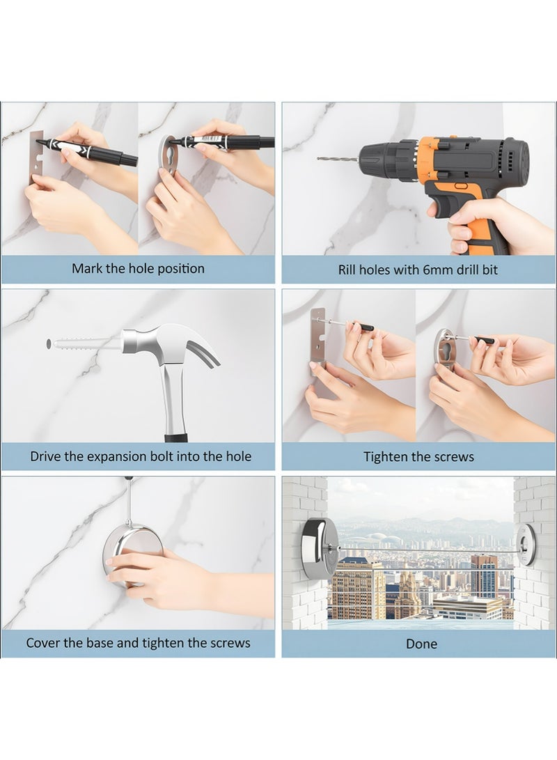 Retractable Clothesline 9.0 Feets, 304 Stainless Steel Clothes Line Dryer with Heavy Duty Adjustable Stainless Steel Rope String for Hanging Drying Bathroom, Laundry, Hotel, Indoor & Outdoor - Image 5