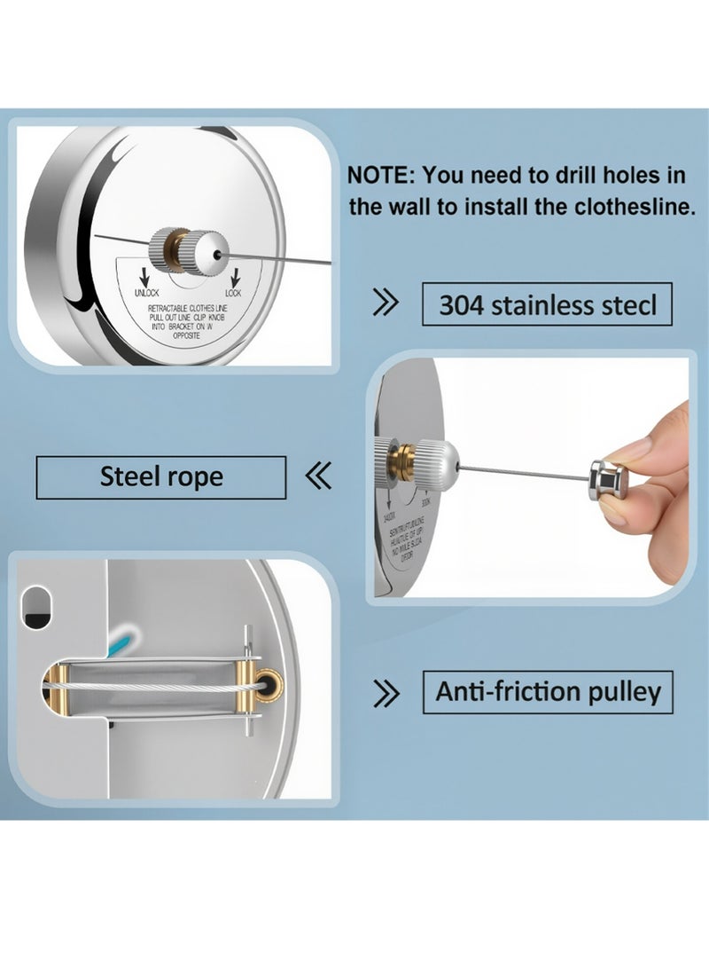 Retractable Clothesline 9.0 Feets, 304 Stainless Steel Clothes Line Dryer with Heavy Duty Adjustable Stainless Steel Rope String for Hanging Drying Bathroom, Laundry, Hotel, Indoor & Outdoor - Image 2