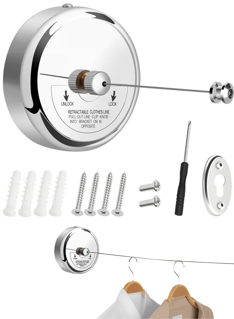 Retractable Clothesline 9.0 Feets, 304 Stainless Steel Clothes Line Dryer with Heavy Duty Adjustable Stainless Steel Rope String for Hanging Drying Bathroom, Laundry, Hotel, Indoor & Outdoor - Image 1