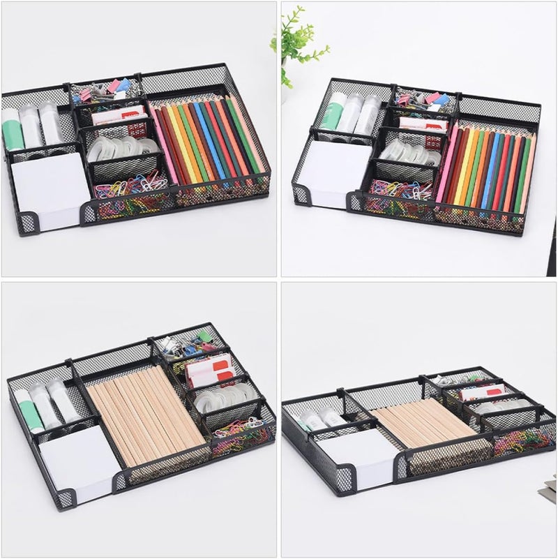 DIY Black Desk Tray Organizer with Metal Pen Holder and Compartment Storage, Modular Office Supply Organizer for Desktop and Home Office Use - Image 3