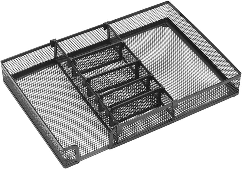 DIY Black Desk Tray Organizer with Metal Pen Holder and Compartment Storage, Modular Office Supply Organizer for Desktop and Home Office Use - Image 1