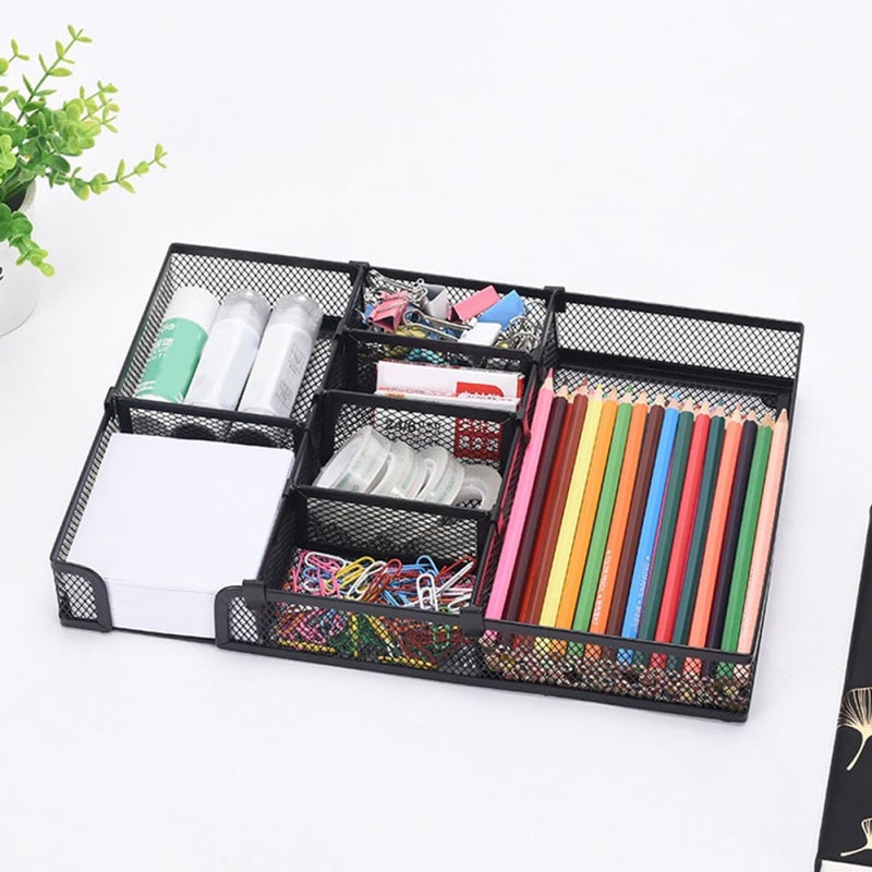 DIY Black Desk Tray Organizer with Metal Pen Holder and Compartment Storage, Modular Office Supply Organizer for Desktop and Home Office Use - Image 5