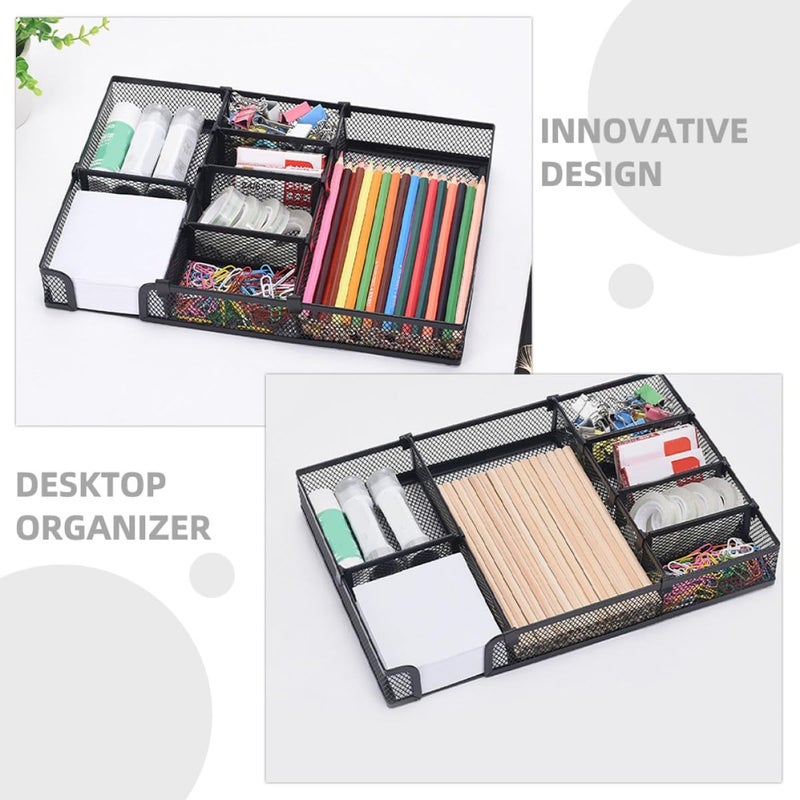 DIY Black Desk Tray Organizer with Metal Pen Holder and Compartment Storage, Modular Office Supply Organizer for Desktop and Home Office Use - Image 4