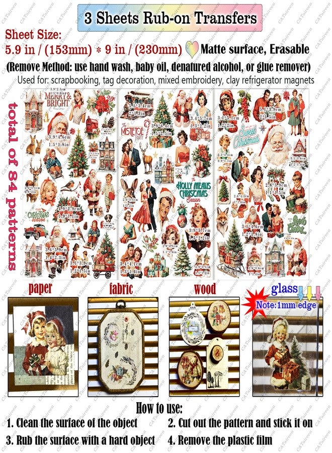 CATaireen Rub on Transfers for Crafts Vintage Scrapbooking Stickers Small Decals Adults Journaling DIY Supplies Use for Fabric Paper Wood Stone Canvas Acrylic Cloth (Christmas Characters) - Image 2