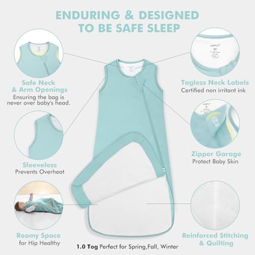 HAPIU Unisex Rayon Made from Bamboo Baby Sleep Sack TOG 1.0, 2-Way Zipper YKK, Wearable Blanket Baby, 6-18 Months, Sage - Image 4