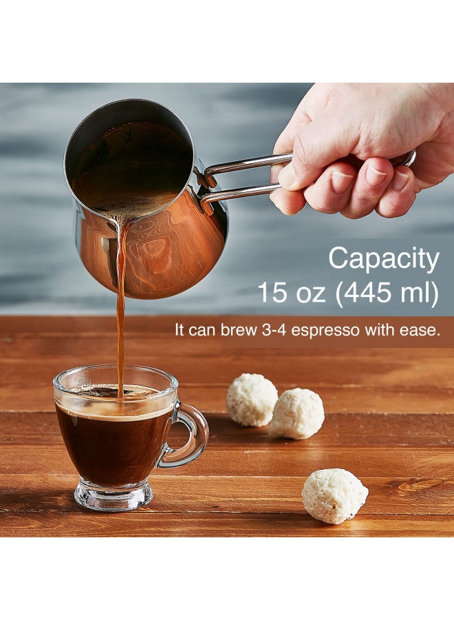 CRYSTALIA Turkish Coffee Pot 18/10 Stainless Steel, Stove Top Tea Maker, Milk Warmer, Greek Arabic Coffee Cezve Briki, 15 oz (Silver, Small) - Image 2