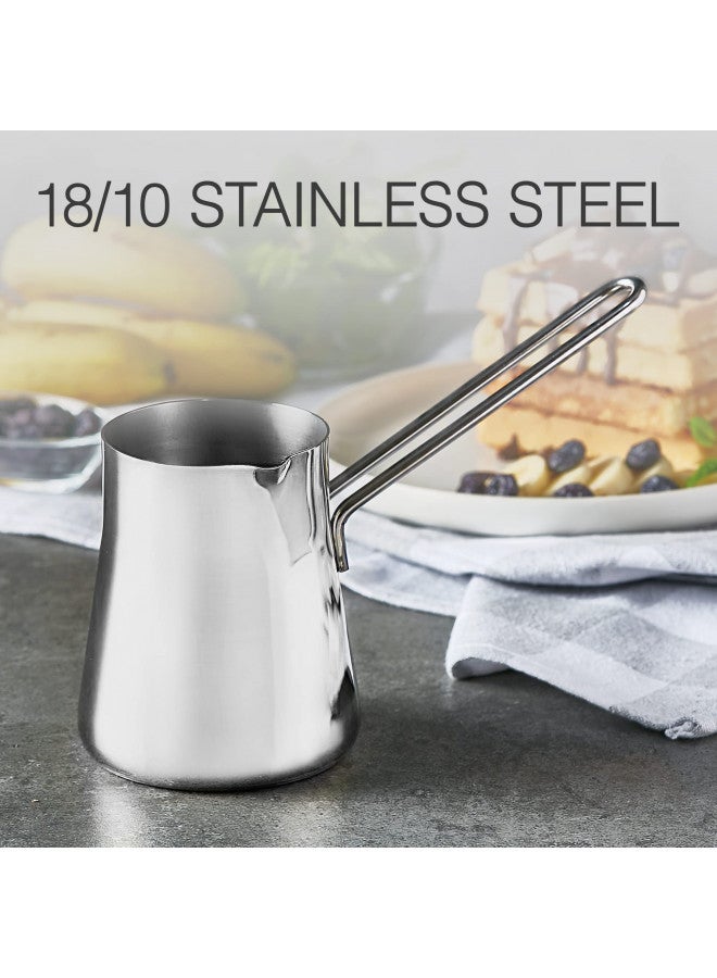 CRYSTALIA Turkish Coffee Pot 18/10 Stainless Steel, Stove Top Tea Maker, Milk Warmer, Greek Arabic Coffee Cezve Briki, 15 oz (Silver, Small) - Image 1