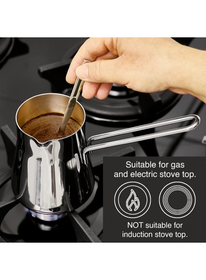 CRYSTALIA Turkish Coffee Pot 18/10 Stainless Steel, Stove Top Tea Maker, Milk Warmer, Greek Arabic Coffee Cezve Briki, 15 oz (Silver, Small) - Image 3