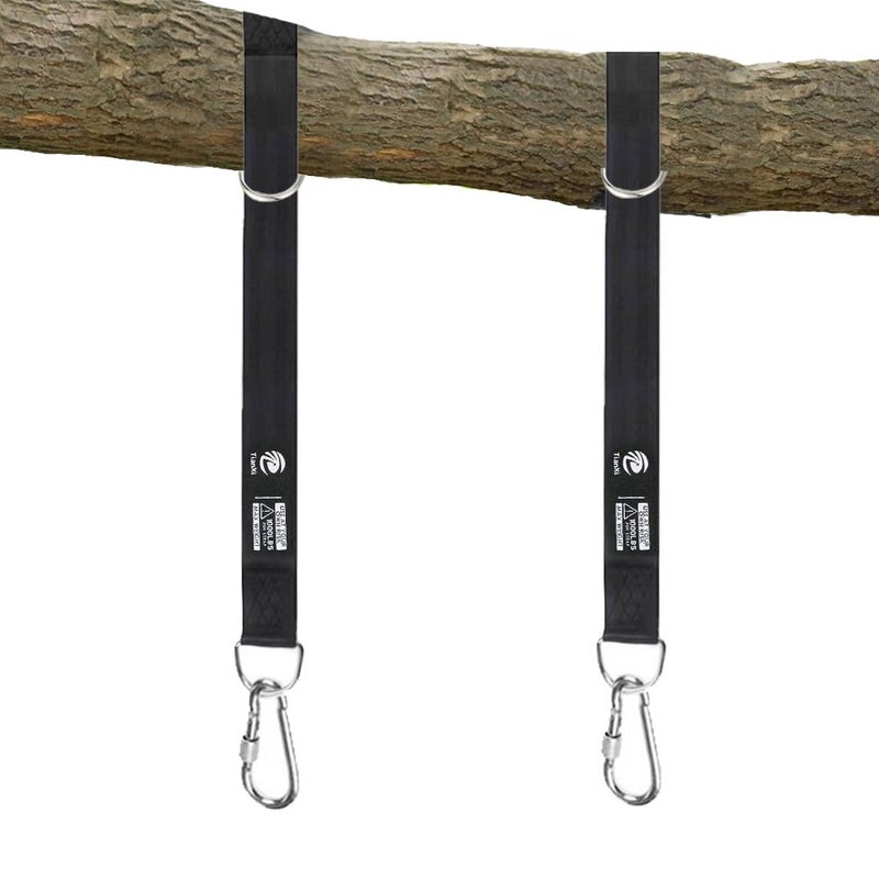 Tianxi Tree Swing Hanging Strap Kit 5ft Outdoor Suspension Straps with Stainless Carabiners 2200lbs Capacity for Baby Garden Toddler Swing in Black - Image 2