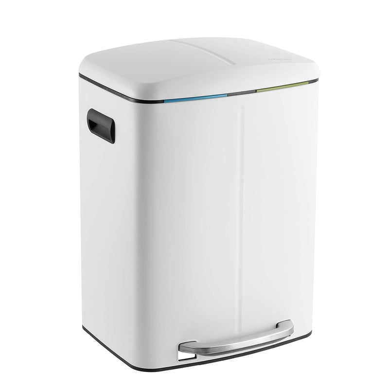 happimess HPM1005C Marco Rectangular 105Gallon Double Bucket Garbage Can with SoftClose Lid White