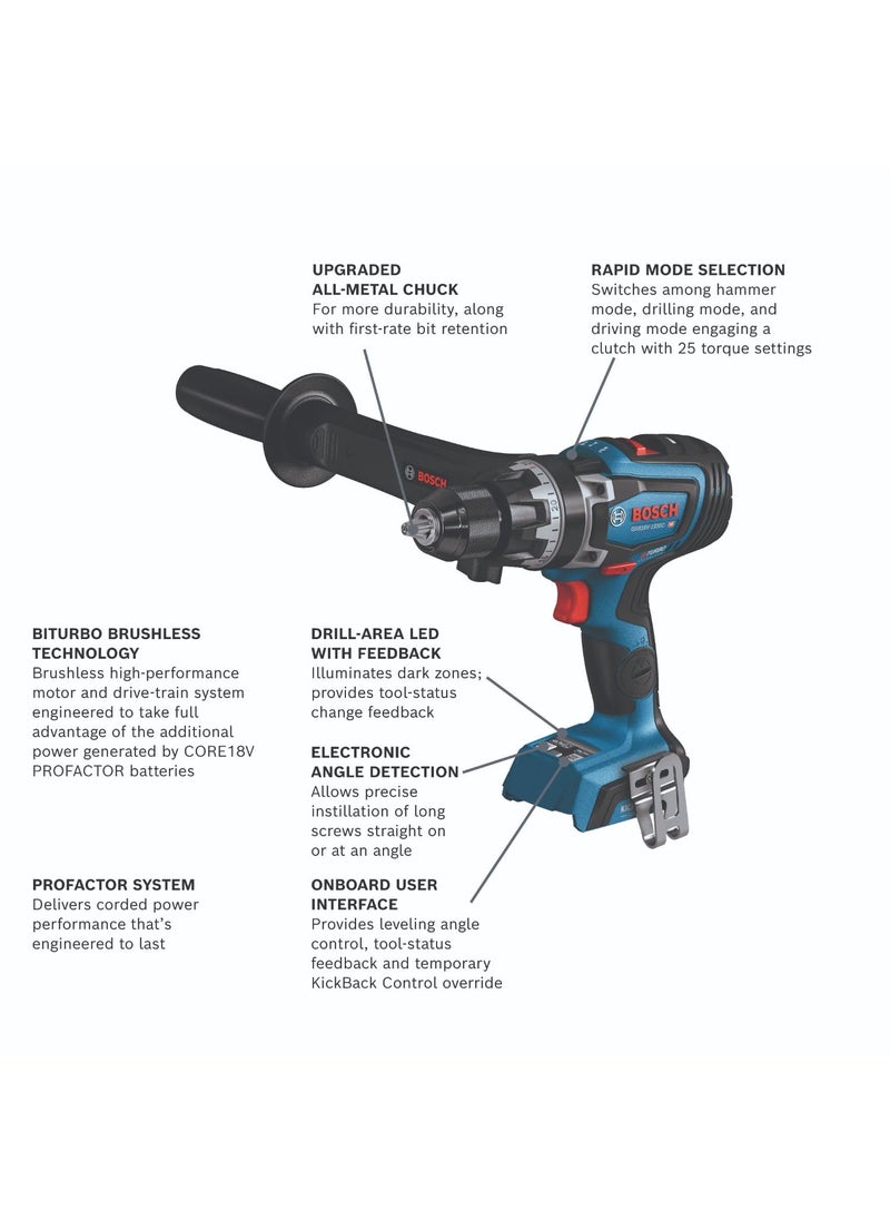BOSCH BOSCH GSB18V-1330CN PROFACTOR 18V Connected-Ready 1/2 In. Hammer Drill/Driver (Bare Tool)  - Image 2