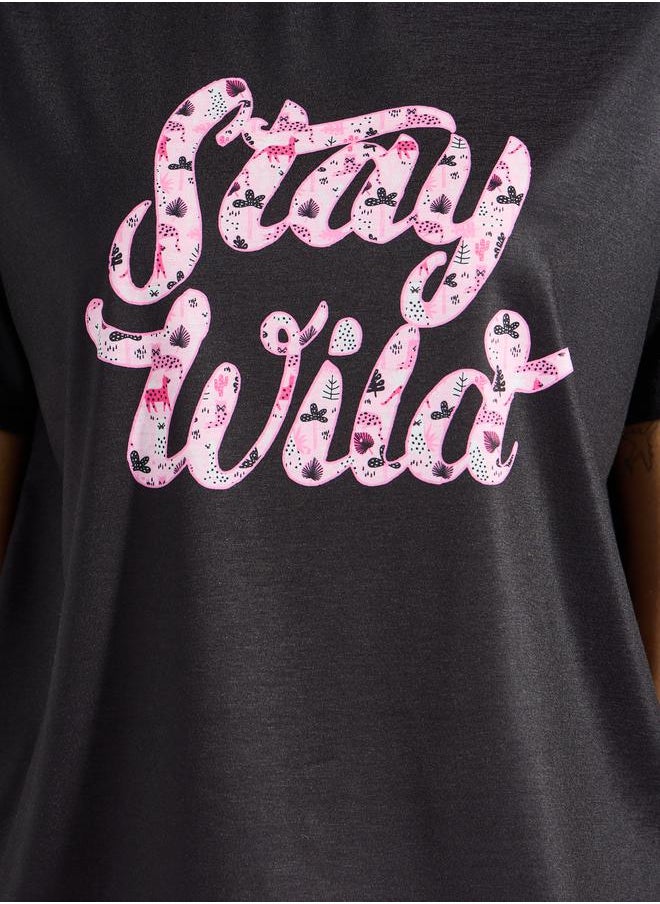 Styli - Stay Wild Print Drop Shoulder T-Shirt & Shorts Set - Image 1