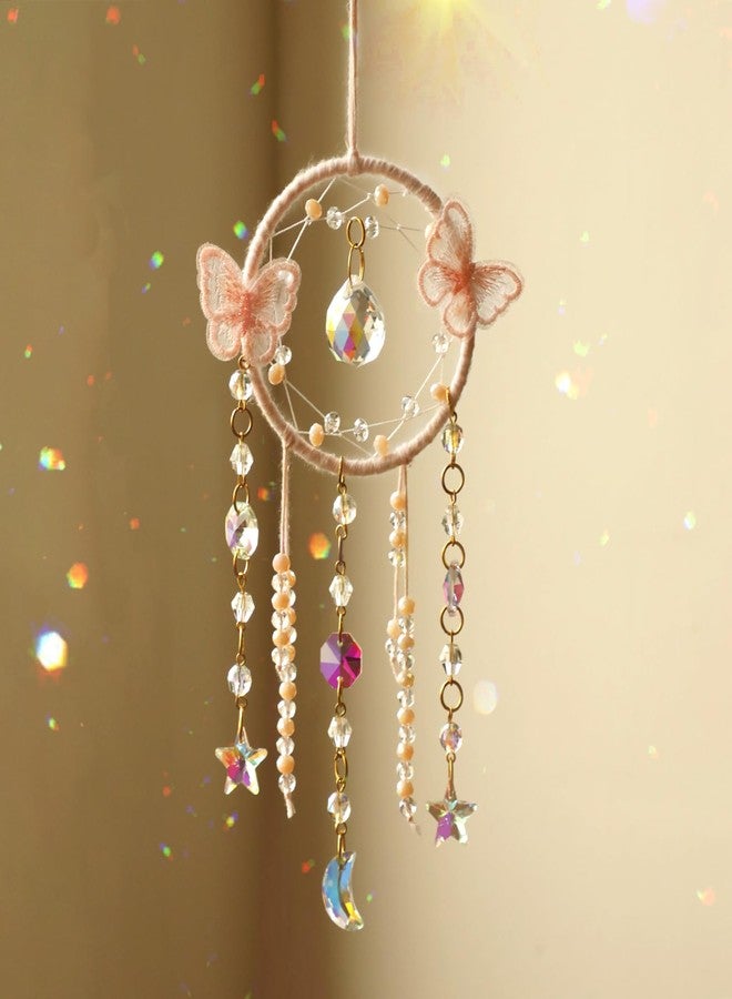 Artilady Dream Catcher for Girls - Pink Butterfly Small Moon Dream Catchers with Crystals Cute Room Decor for Teen Girls Boys Boho Bedroom Wall Home Decorations Birthday Christmas Kids Gifts - Image 1