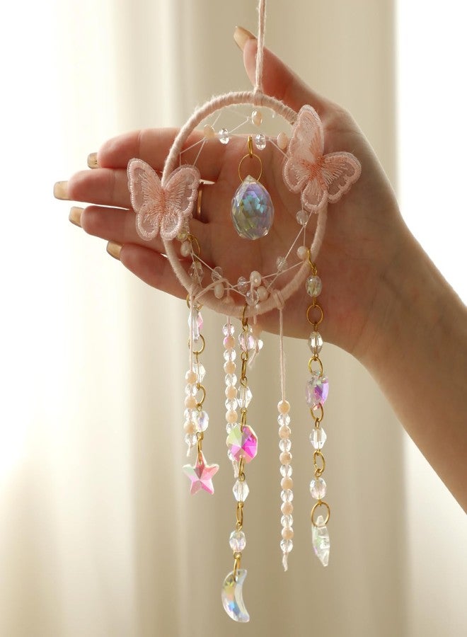 Artilady Dream Catcher for Girls - Pink Butterfly Small Moon Dream Catchers with Crystals Cute Room Decor for Teen Girls Boys Boho Bedroom Wall Home Decorations Birthday Christmas Kids Gifts - Image 2