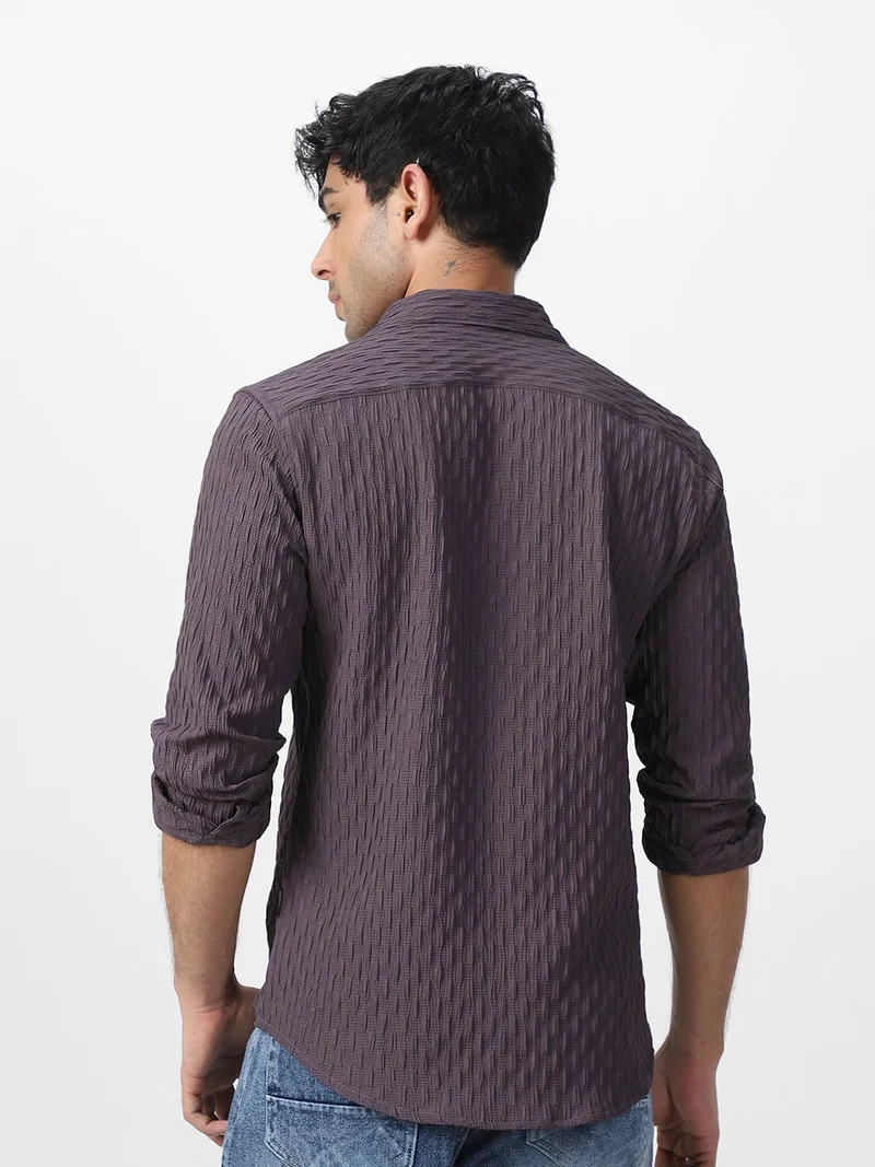 Urbano Fashion  Urbano Fashion Men's Dark Lavender Cotton Full Sleeve Regular Fit Textured Shirt with Spread Collar  | Best Price UAE