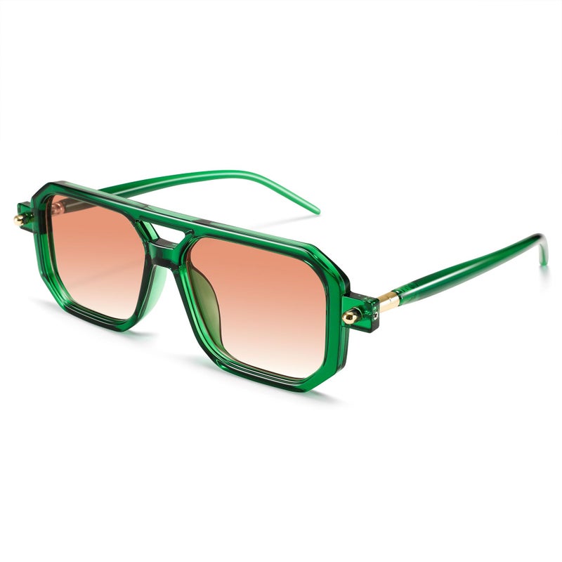 GLARDEFE Retro Aviator Sunglasses for Women Men - Trendy Square Sun Glasses(Green/Gradient Orange) - Image 1