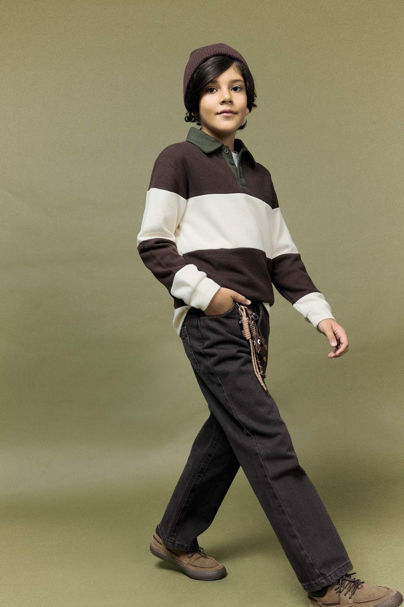 DeFacto Boy Polo Neck Color Block Sweatshirt - Image 2