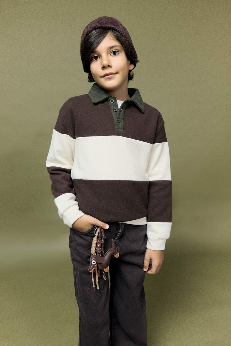 DeFacto Boy Polo Neck Color Block Sweatshirt - Image 1