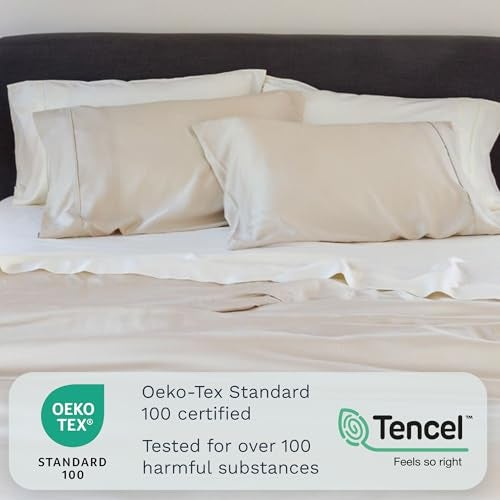 Olive + Crate Queen Size Tencel Duvet Cover Set - Hypoallergenic, Cooling Eucalyptus Duvet Cover for Hot Sleepers with Two Pillowcases - Oatmeal 3-Piece - Image 3