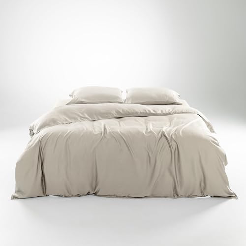 Olive + Crate Queen Size Tencel Duvet Cover Set - Hypoallergenic, Cooling Eucalyptus Duvet Cover for Hot Sleepers with Two Pillowcases - Oatmeal 3-Piece - Image 1