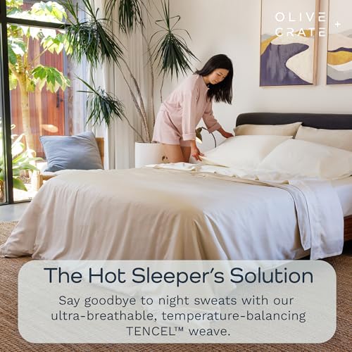Olive + Crate Queen Size Tencel Duvet Cover Set - Hypoallergenic, Cooling Eucalyptus Duvet Cover for Hot Sleepers with Two Pillowcases - Oatmeal 3-Piece - Image 2