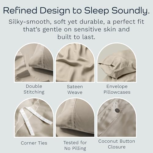 Olive + Crate Queen Size Tencel Duvet Cover Set - Hypoallergenic, Cooling Eucalyptus Duvet Cover for Hot Sleepers with Two Pillowcases - Oatmeal 3-Piece - Image 5