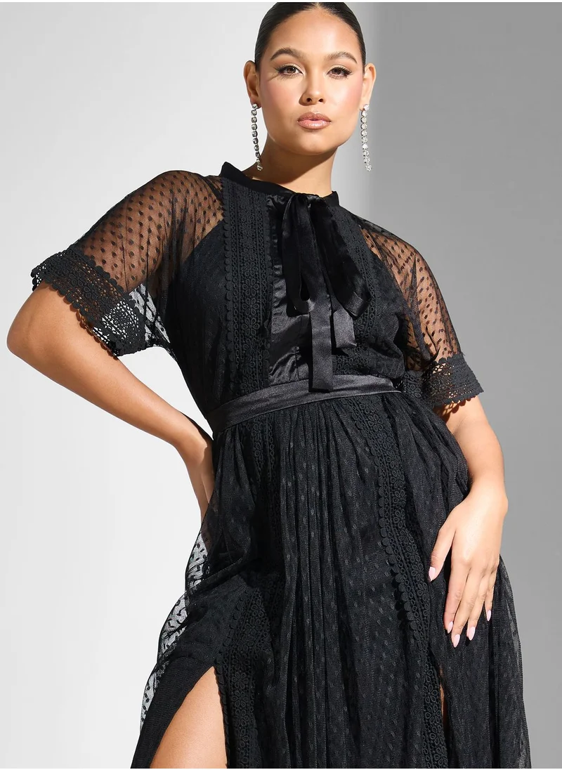 Lace and Beads Side Slit Lace Detail Dress