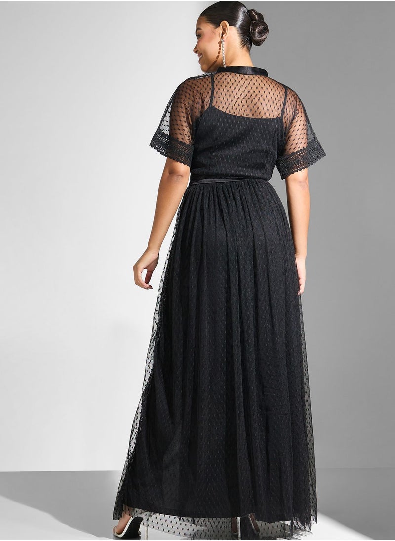 Lace and Beads - Side Slit Lace Detail Dress - Image 1