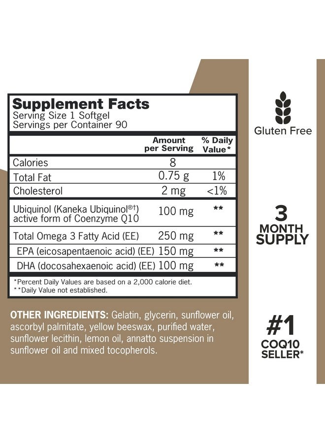 Qunol Plus Ubiquinol Coq10 100Mg With Omega 3 Fish Oil 250Mg Extra Strength Antioxidant For Heart & Vascular Health Natural Supplement For Energy Production Active Form Of Coq10 90 Count - Image 5