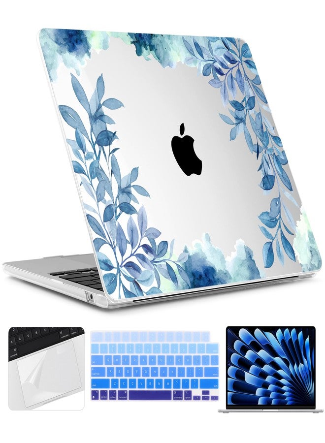 TWOLSKOO for M3 M2 MacBook Air 15 Inch Case 2024 2023 A3114 A2941 with Touch ID, Plastic Hard Shell Cover with Screen Protector & Keyboard Cover for MacBook Air 15.3", Blue Floral - Image 1