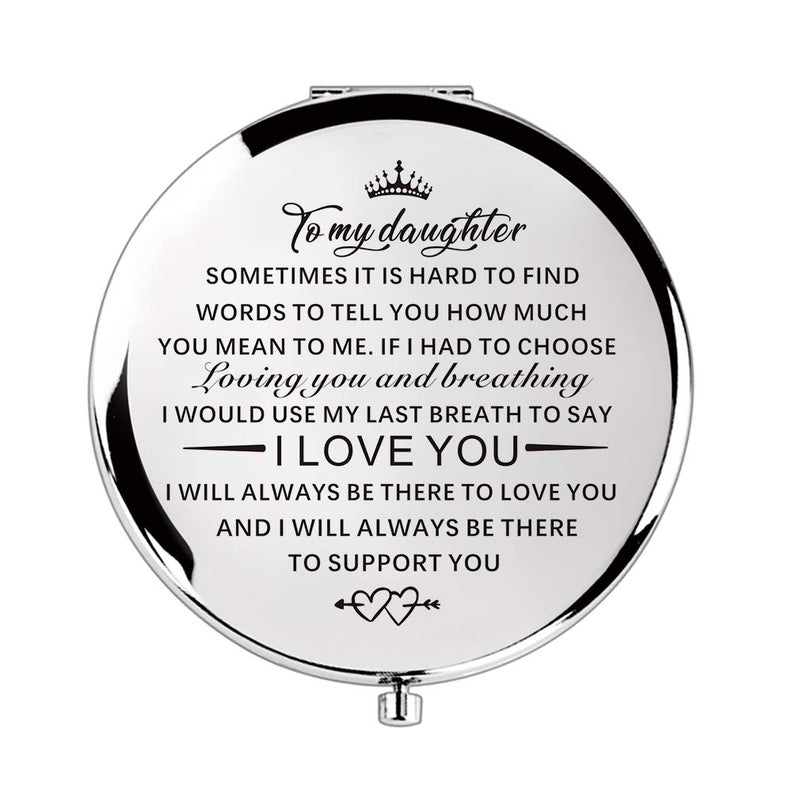 MUEEU Mother Daughter Gift 18th 17th 16th Birthday Gifts Compact Travel Pocket Mirror Gifts for Daughter from Mom Dad Birthday Gifts Silver to My Daughter 