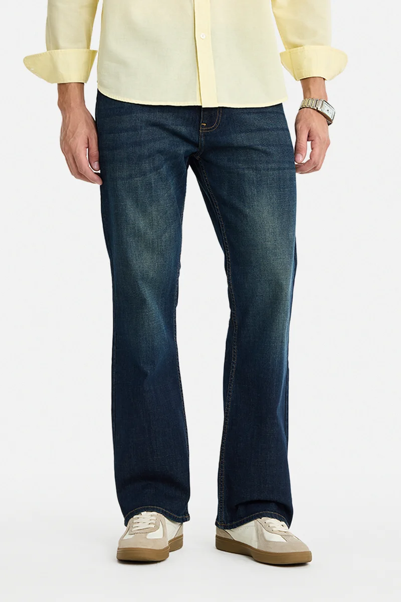 سنيتش Indigo Solid Flared Fit Casual Jeans