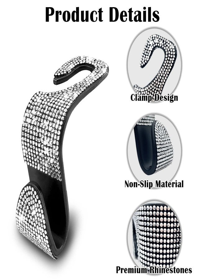 OSIFIT 2PCS Car Seat Hooks, Bling Rhinestone Headrest Hooks, Universal Bling Car Interior Accessories, for Handbag, Clothes, Purse, Water Bottle (White) - Image 2