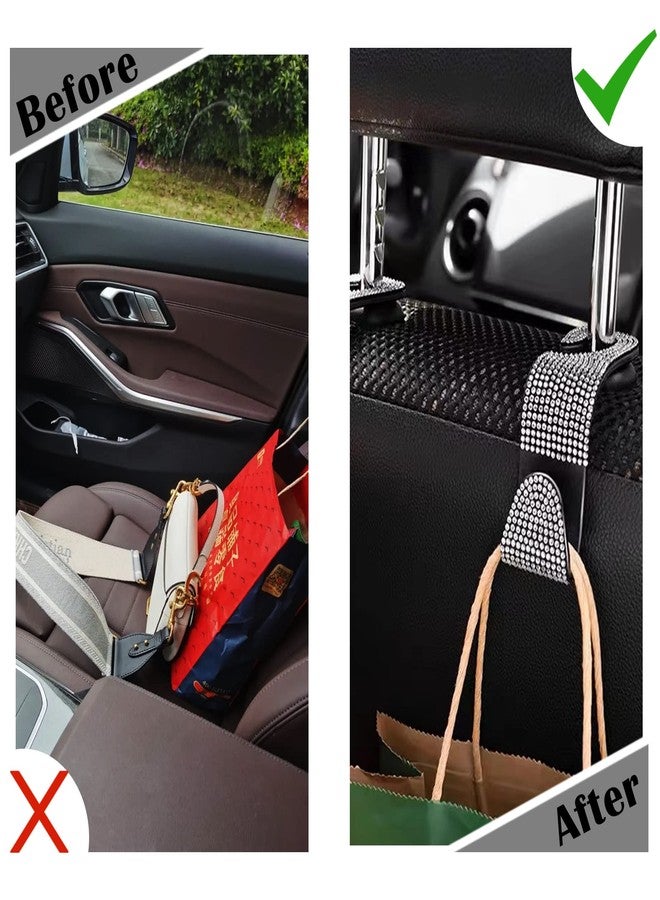 OSIFIT 2PCS Car Seat Hooks, Bling Rhinestone Headrest Hooks, Universal Bling Car Interior Accessories, for Handbag, Clothes, Purse, Water Bottle (White) - Image 4