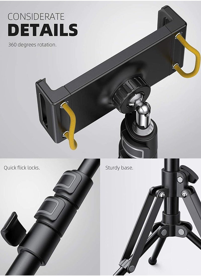 Tablet Floor Tripod Stand - 64.9" Tablet Holder Mount with Adjustable Height for Stream/Watching with Bluetooth Remote, for iPad Pro 12.9, Mini, Air  - Image 5