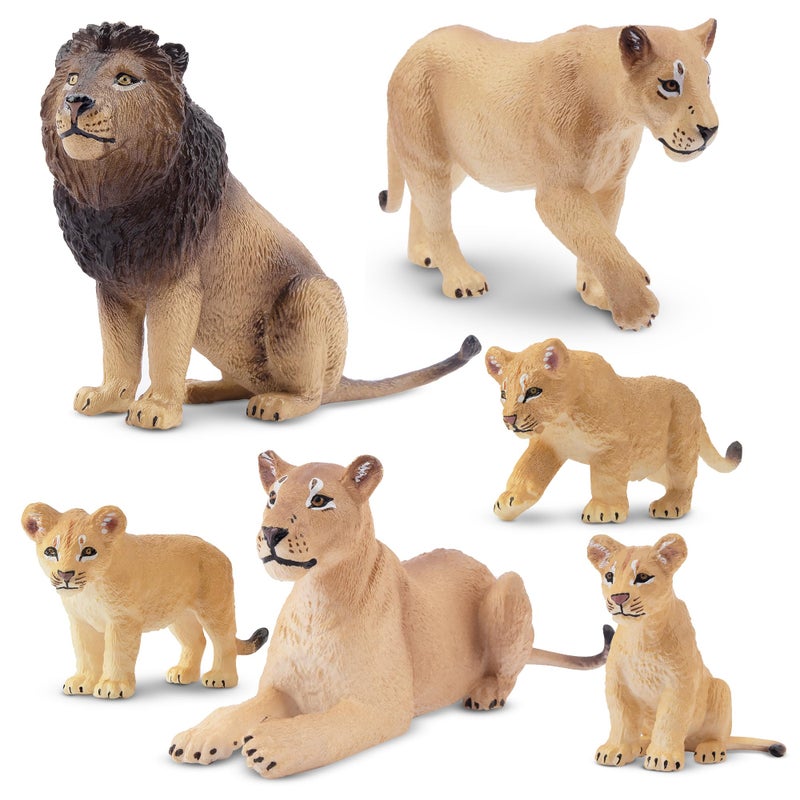 Toymany 6PCS Realistic Lion Figurines with Lion Cubs, 2-5" Jungle Animals Figures Family Set Includes Baby Lions, Educational Toy Cake Toppers Christmas Birthday Gift for Kids Toddlers - Image 1